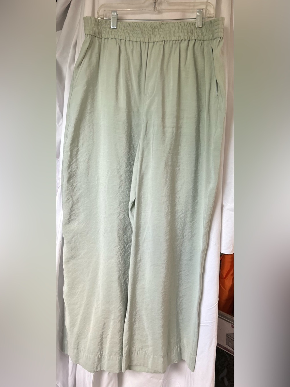 Madewell Light Green Women’s Wide Leg Elastic-Waist Pants, Pockets. Size XL